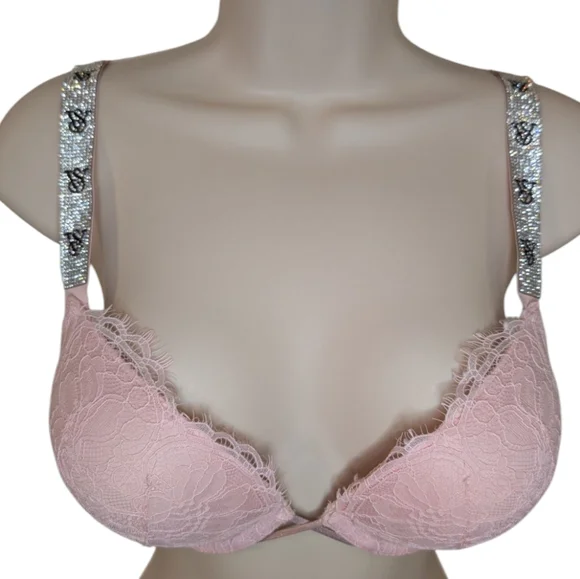 Victoria's Secret Bombshell Plunge Shine Strap Plunge Push Up Bra Eyelash 32D - Picture 3 of 11